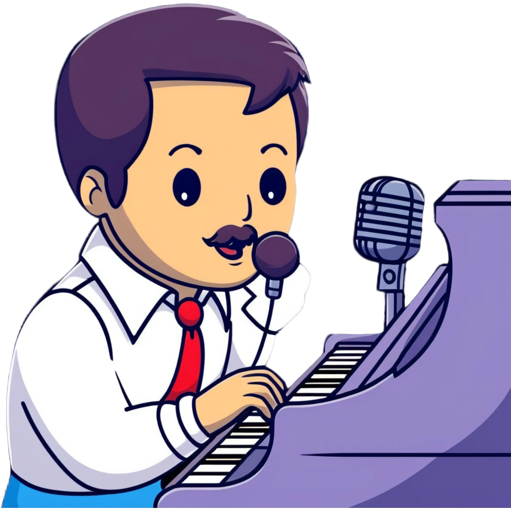 Freddie Mercury at piano with microphone emoji