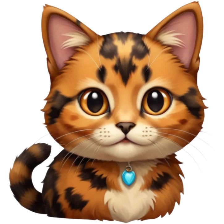 A high-resolution photo-realistic digital illustration of a brown orange black multicoloured  tortoiseshell cat kitten, chest upward emoji