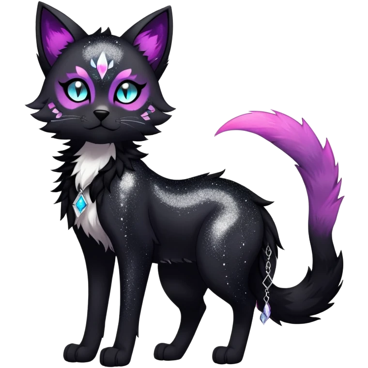 Vibrant edgy gothic Falvie-Fionbri-creature-sparkle-feline-fursona, full body, with random markings emoji