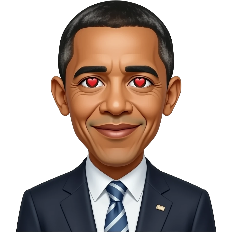make obama smiling with heart eyes and kissy lips. The eyes need to be hearts and the lips need to be puckered outward exteneding for a kiss emoji
