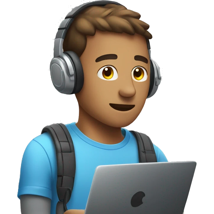 man with laptop headphones phone only upper part of body  emoji