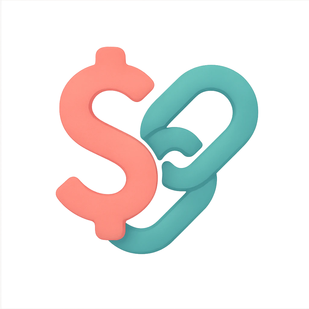 a money link icon where the dollar sign and a chain link are seamlessly integrated, using soft shading and friendly colors, matching the Airbnb icon style, clear at small sizes for app use emoji