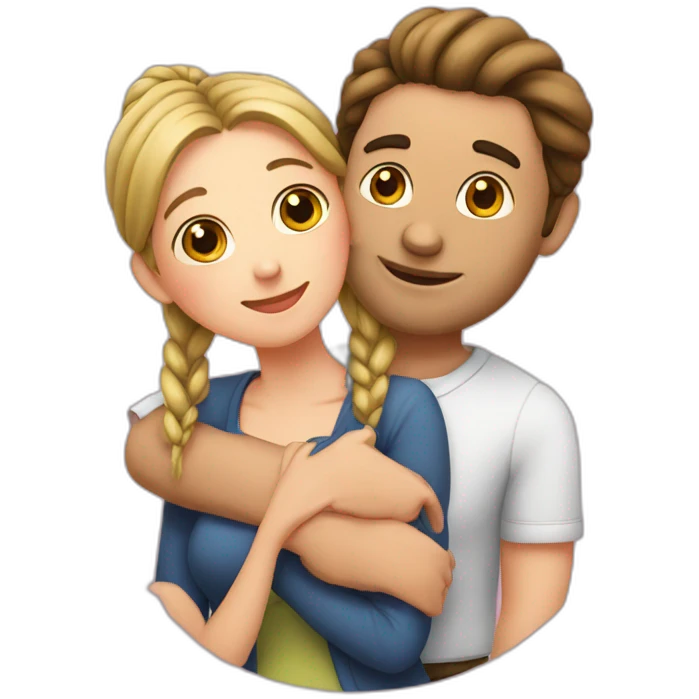 Man loves woman with pigtails, heart between them emoji