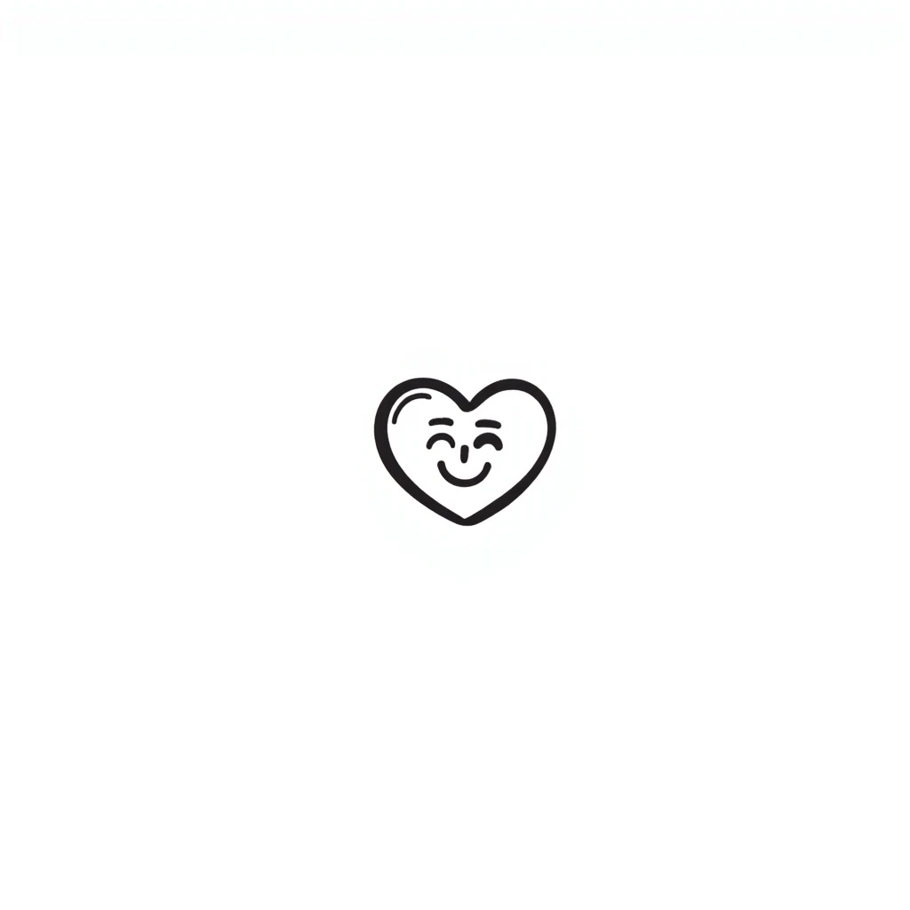 hand-drawn doodle of a heart with a smiling face emoji