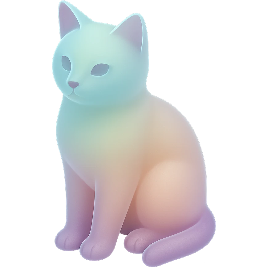 illustration of a sitting cat with soft pastel colors and translucent effect, matte glass style emoji