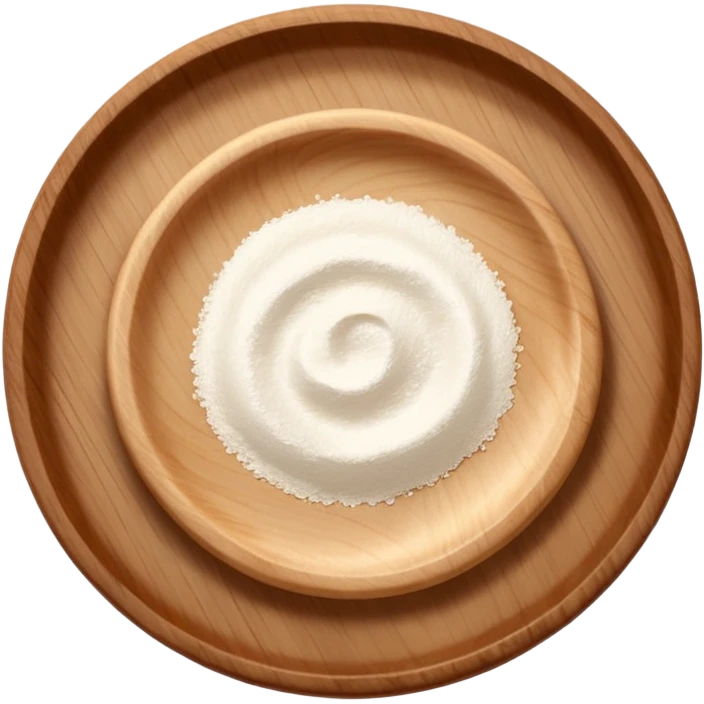 small sprinkles of flour on circular wooden slightly curved plate emoji