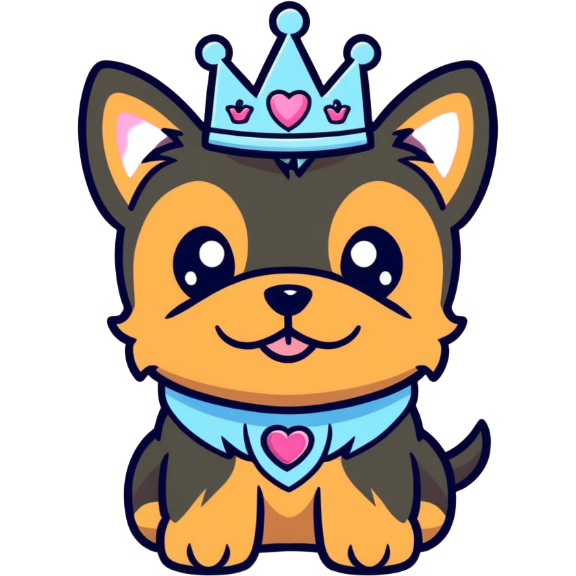 Golden cute puppy yorkie with princess crown emoji