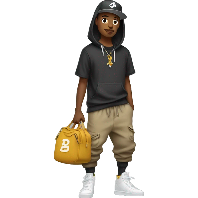 Person wearing clothes with hip hop cursive font style clothes emoji