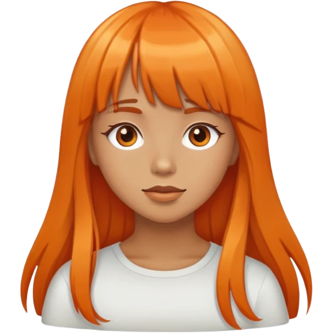 Chica morena con fleco y cabello largo naranja emoji