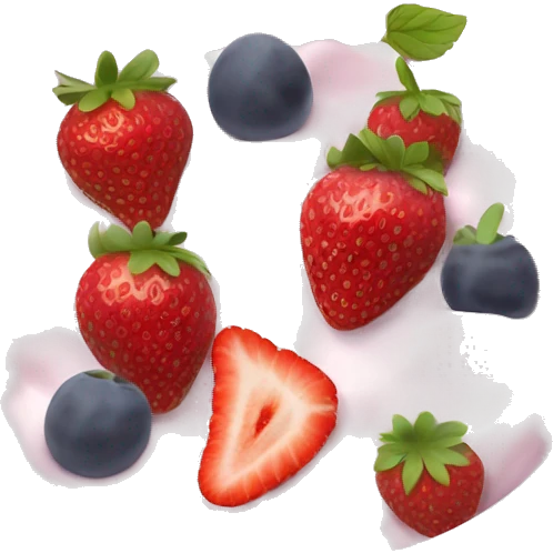 Light pink fruit yogurt bowl with strawberries and grapes emoji