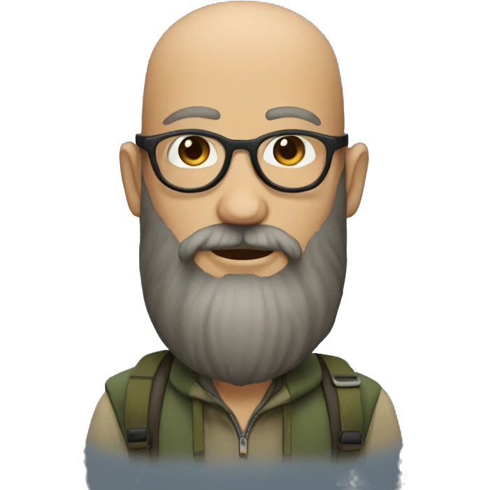 hiker with round glasses and long beard without hair emoji