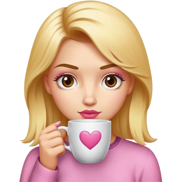 Chica rubia con un alzo rosa en el pelo y una taza de café  emoji