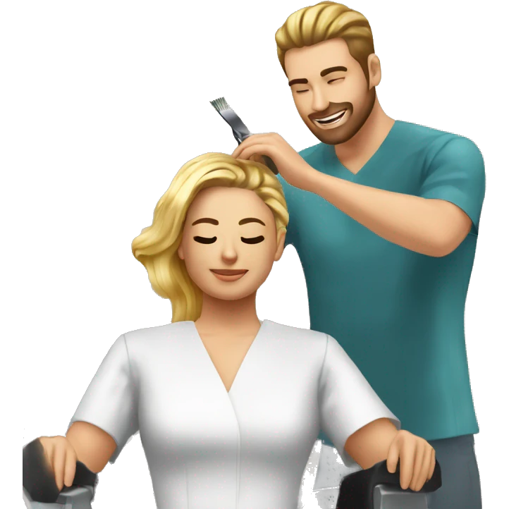 the hairdresser dyes the client's hair with iodine emoji