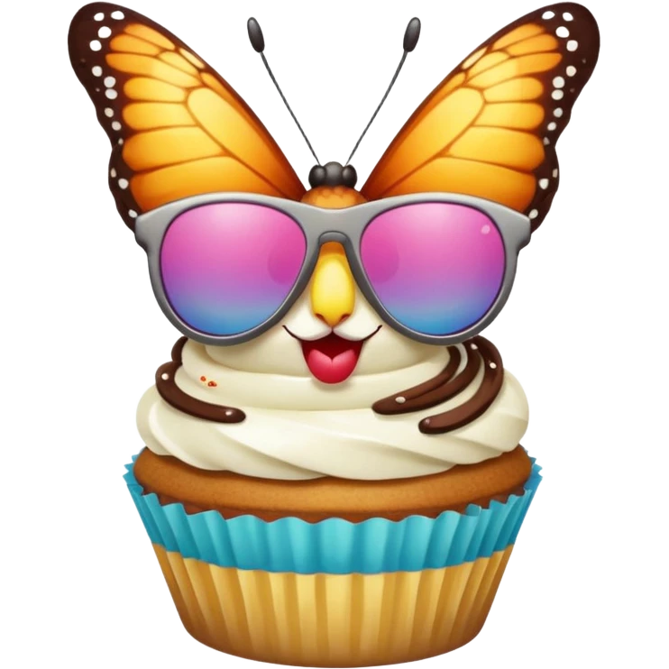 Butterfly wearing sunglasses and with cupcake emoji