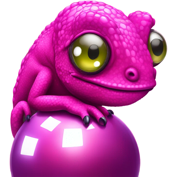 Hot pink chameleon  with disco ball emoji