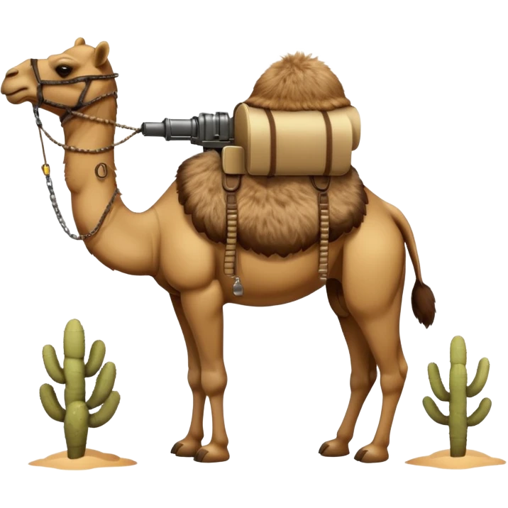 Camel with machine gun on back emoji
