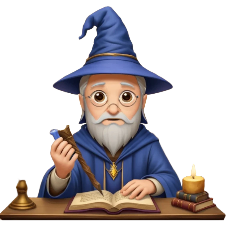 "Thinking face emoji  as a thoughtful wizard in Hogwarts library, scratching head with quill, surrounded by floating books and candles, detailed digital art in Harry Potter style, puzzled expression, magical atmosphere."
 emoji