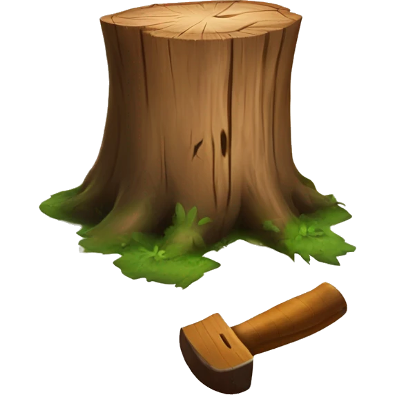 Tree stump with an axe cleaved in the top of the stump  emoji