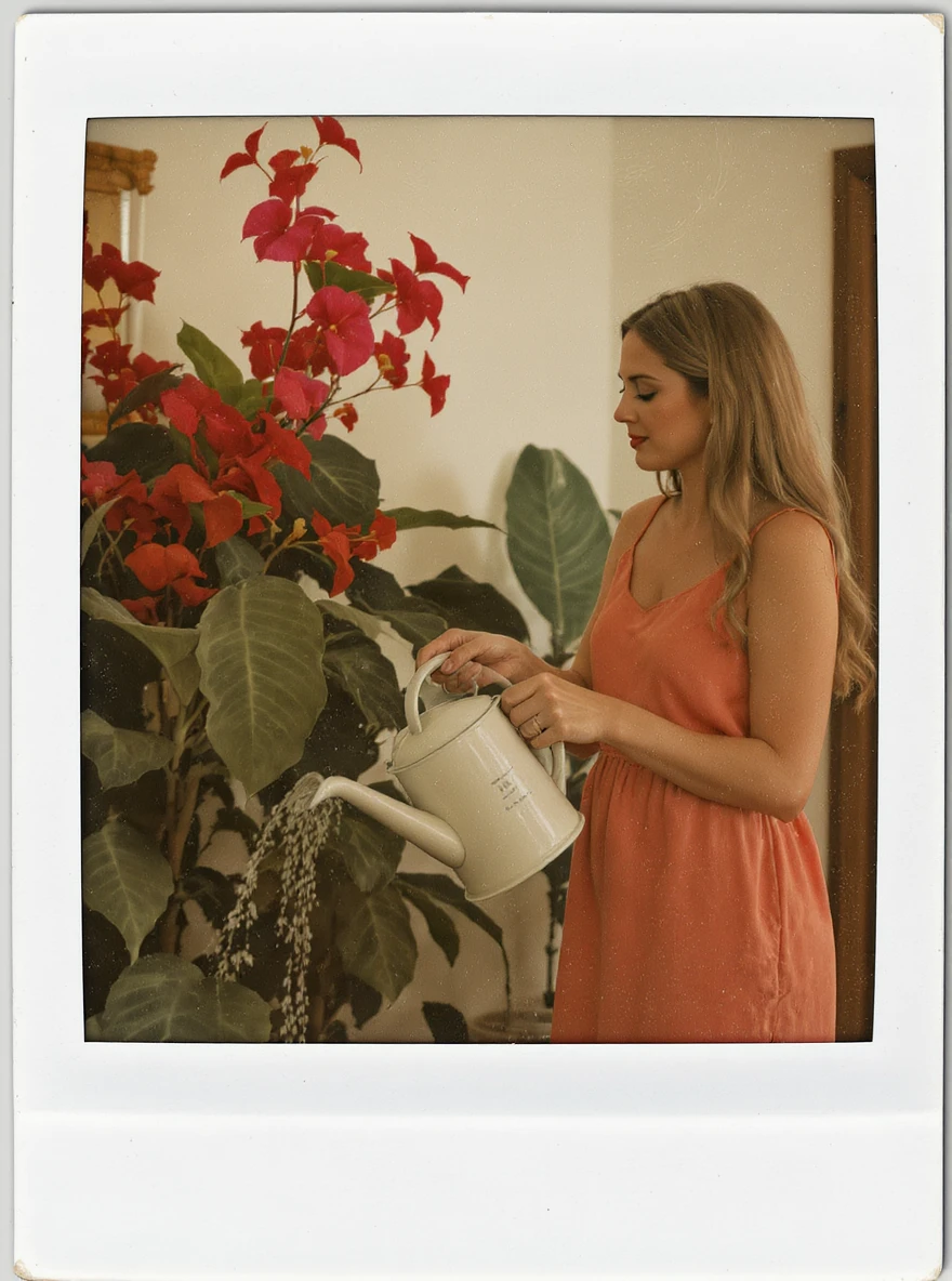 woman watering her monstera plant emoji