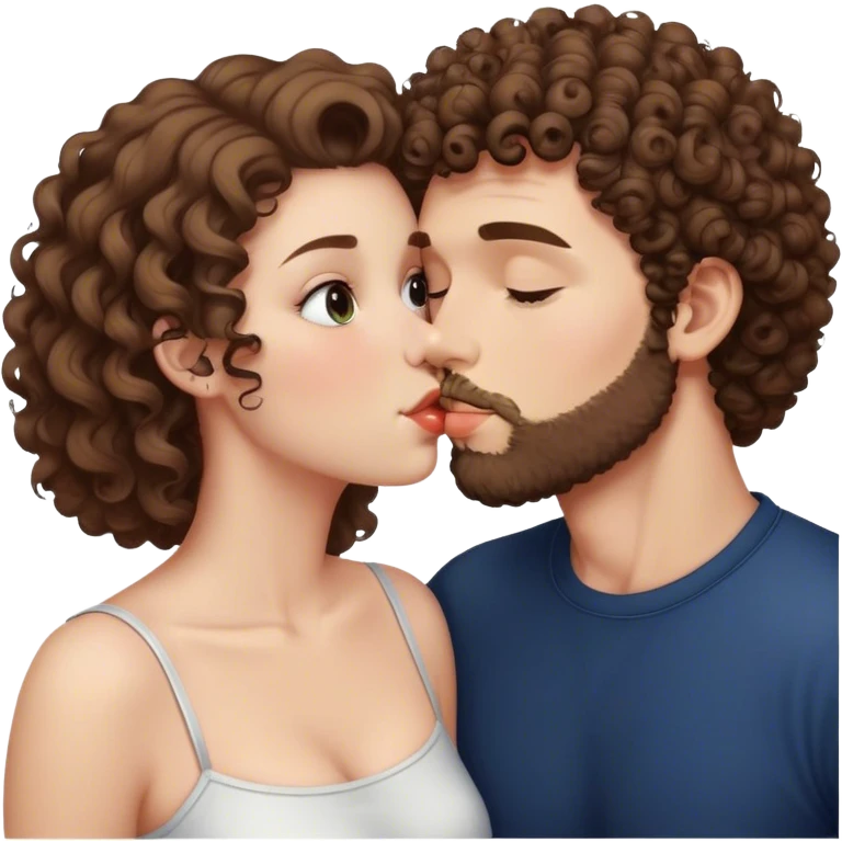 lovely couple white man with curly hair and short beard kissing his white girlfriend with straight brown hair emoji