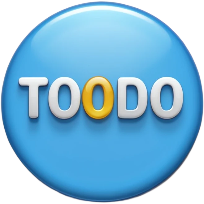 A glossy, three-dimensional emoji pin badge showing the text "TODOC". The font is modern, rounded, sans-serif, and colored in a professional medical blue. The badge has soft edges and reflections, in the style of Apple emojis. White background. emoji
