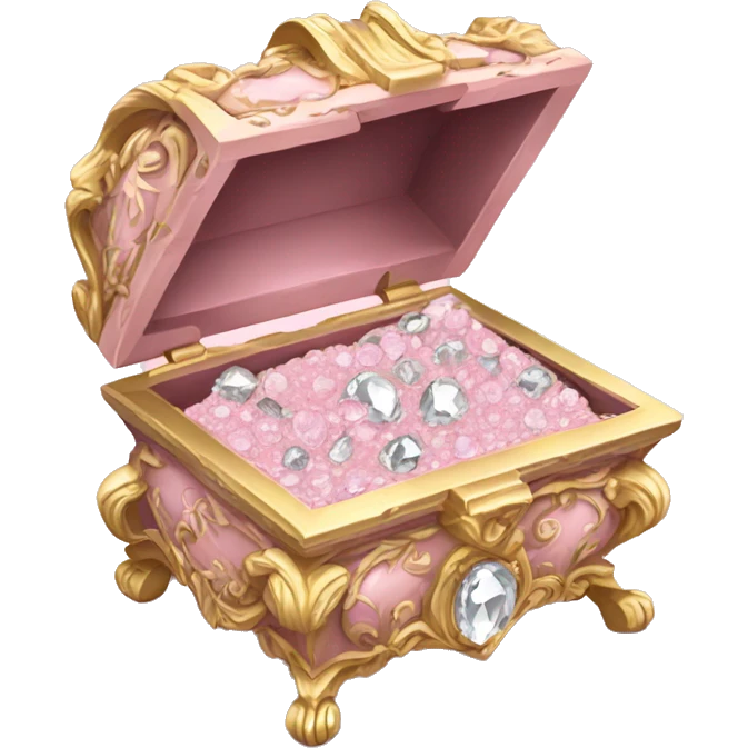 Pale pink Rococo open Treasure box filled with diamonds emoji