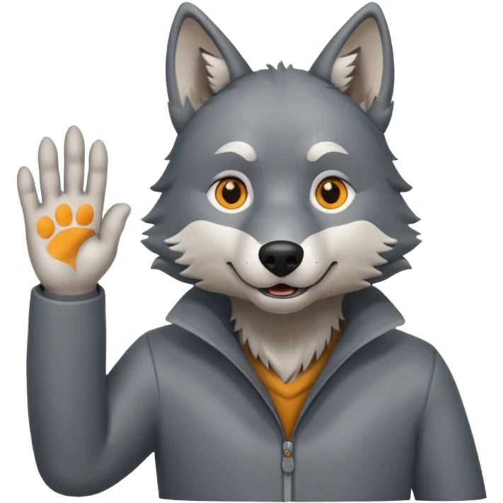  A real wolf waving his hand while he's standing but  emoji