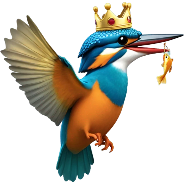Kingfisher flying with a crown and a fish  emoji
