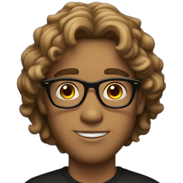 Light Brown guy, wavy hair, no facial hair, round glasses, black t shirt emoji