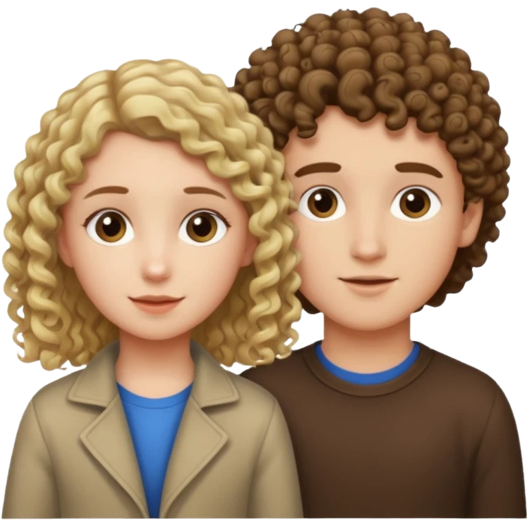 Băiat creț brunet și fata părul drept și blond emoji