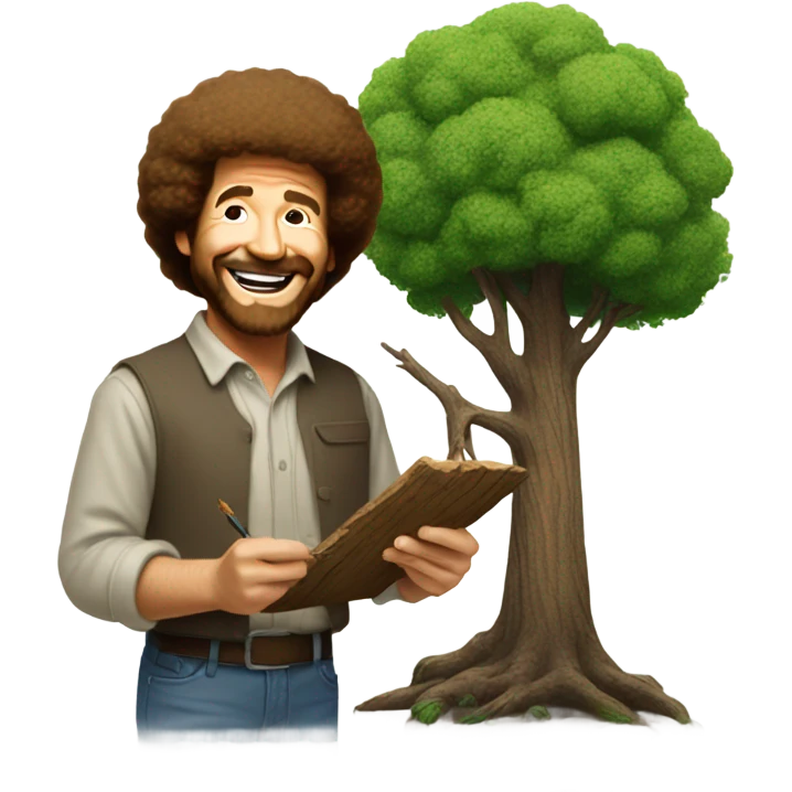Bob Ross painting a happy tree emoji