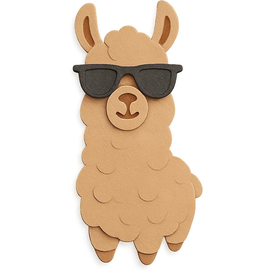 a llama with sunglasses, paper craft style, folded paper textures, 3d paper art emoji