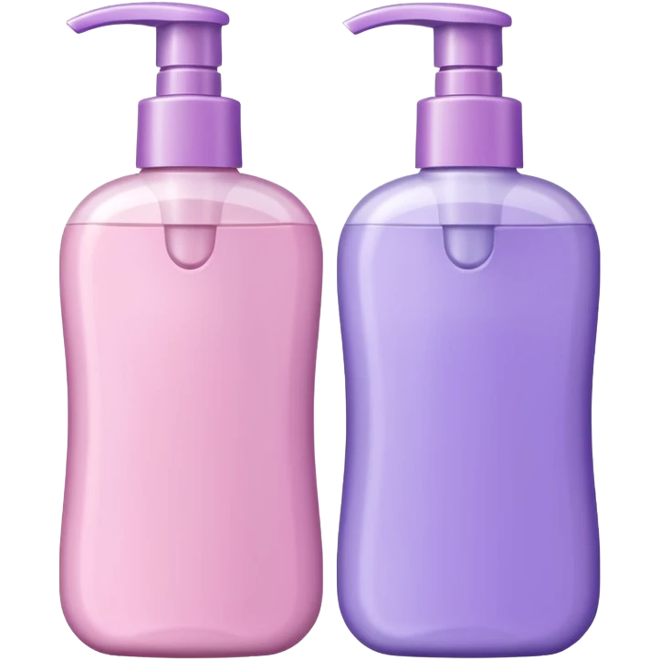 two shampoo bottles, one light pink and one lilac emoji