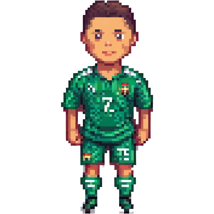 pixel art portrait of Ronaldo, football legend, in classic kit, pixelated style emoji