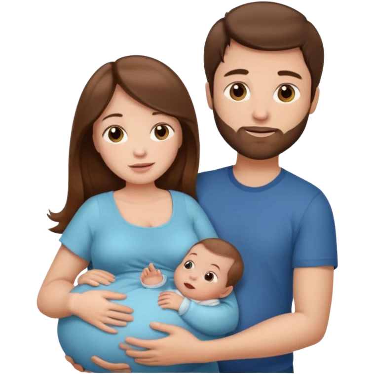 Pregnant woman with long brown hair and fair skin, and man with short brown hair and fair skin, and a baby in the woman's arms.

 emoji