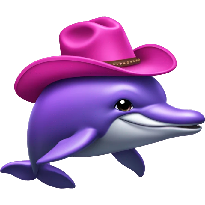 purple dolphin wearing pink cowboy hat emoji