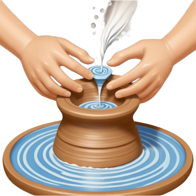 Cinematic Realistic image of a ceramic pottery wheel in action, with skilled hands shaping wet clay into a graceful form, featuring intricate details of swirling textures and gentle water splashes, illuminated by soft, artisanal lighting emoji
