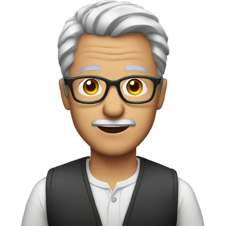 Man, grey hair, glasses, red wine emoji