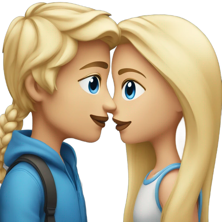 kiss-kiss boy and girl blue eyes and very long blond blond hair emoji
