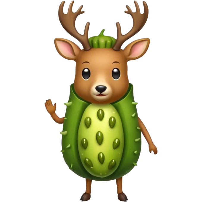 Deer wearing a pickle costume  emoji