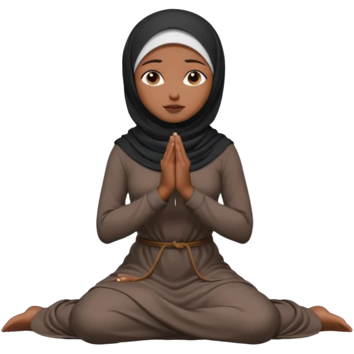 darkskin muslim black woman praying kneeling with dark hijab hyper realistic face, half side position emoji