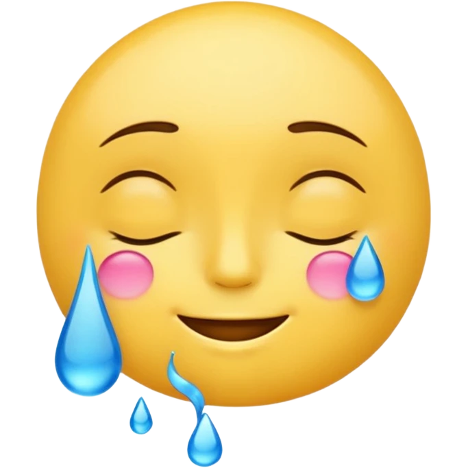 Yellow round emoji with closed eyes and a gentle smile—two wide, bright blue tears flow from under each eye. emoji
