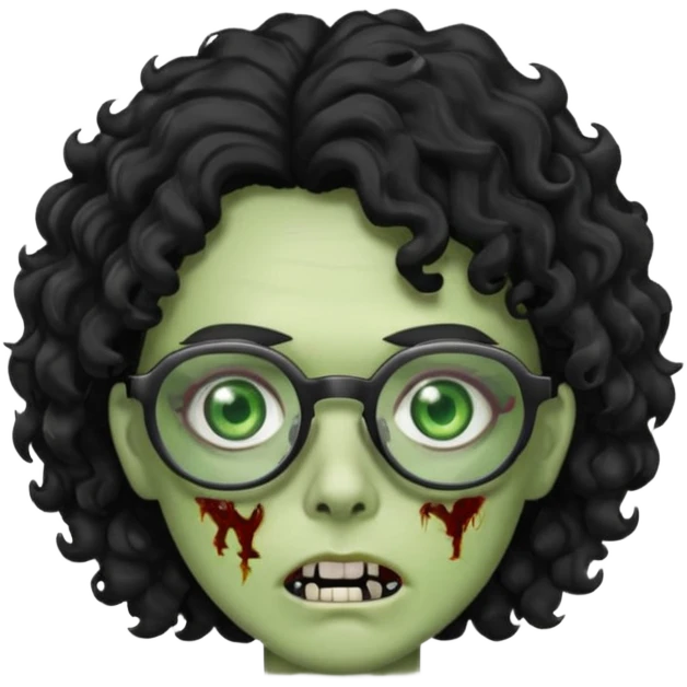 glasses zombie with black curly hair emoji