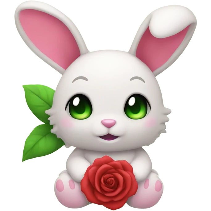 pink plushie bunny holding red rose emoji