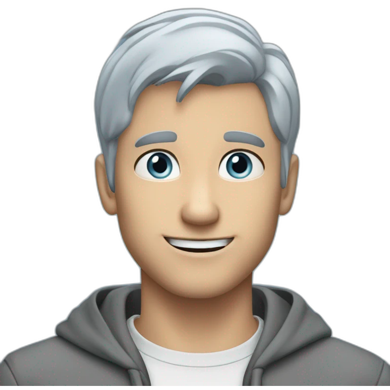 daniel young super short grey hair light blue eyes funny guy emoji