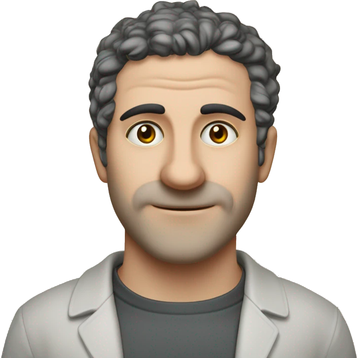 io biondo con ciuffo a frangia riccia, rasatura laterale, occhi cerulei, carnagione chiara, labbra carnose e poche lentiggini, con un orecchino emoji
