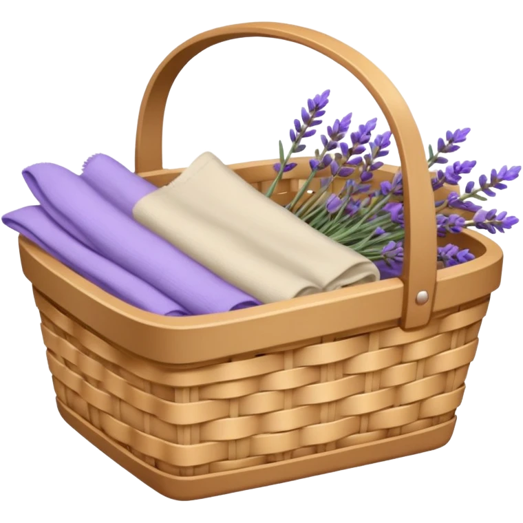 Basket of beige linens and lavender emoji