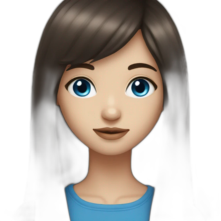 Dark brown long hair fringe girl with blue eyes emoji
