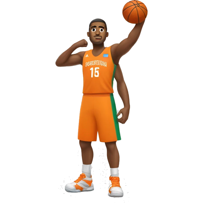 Latin American basketball player raising his fist in an orange uniform emoji