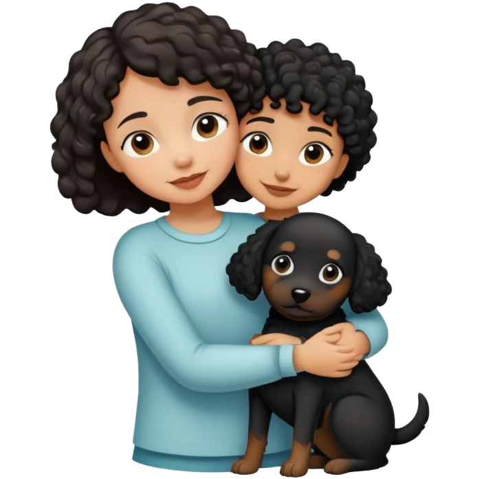 Short-haired girl hugging black curly dog emoji